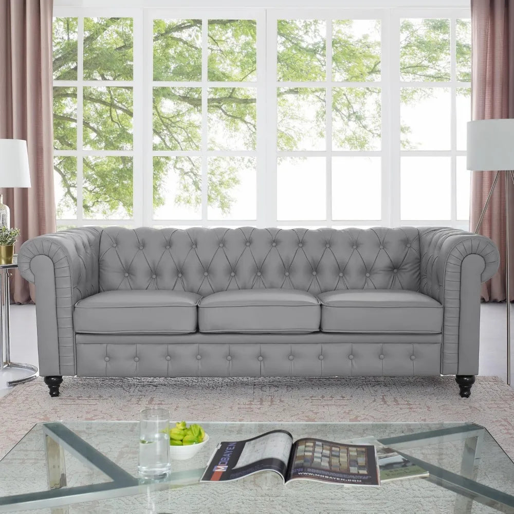 Chesterfield Sofa Set 3 Piece Living Room Set, Modern Furniture Leather Sofa Couches.