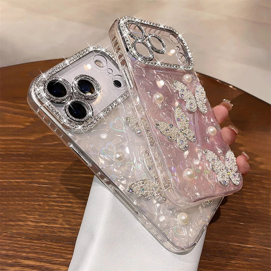 Luxury Diamond Butterfly Phone Case For iPhone 17 Air 16 15 14 13 12 Pro Max