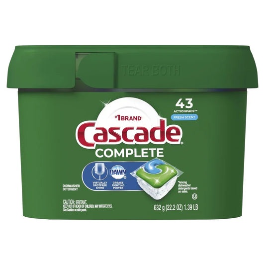 Cápsulas de detergente para lavavajillas Complete Action Packs, aroma fresco, 43 unidades.