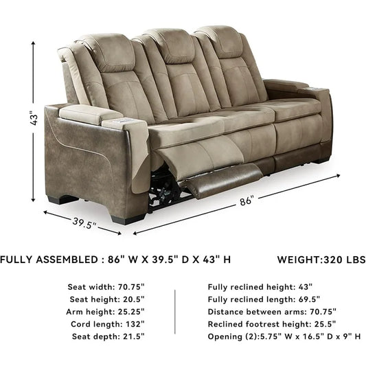 Power Reclining Sofa with Wireless Charging, Water-Repellent