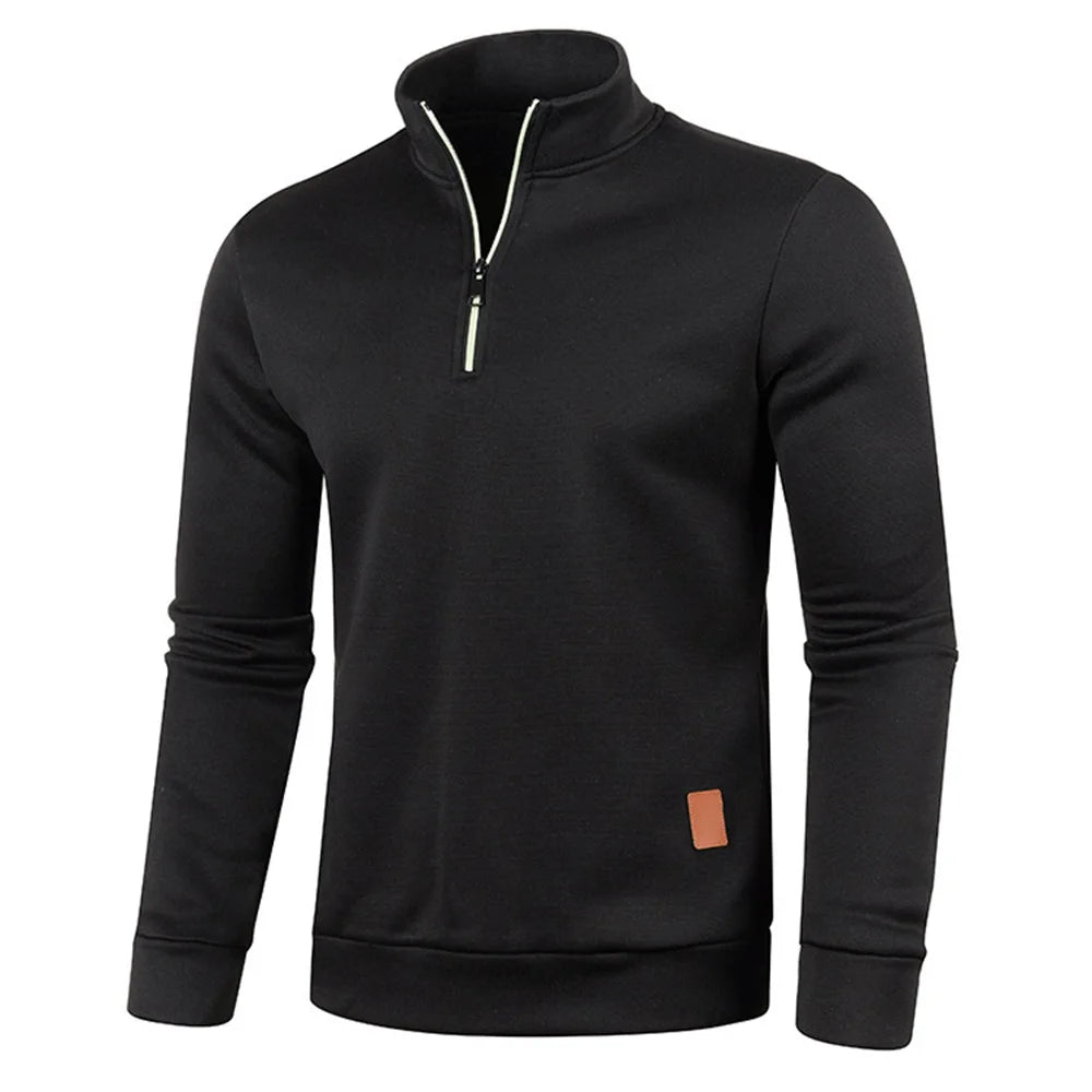 Men Sweatshirts Thicker Half Zipper, Pullover Solid Color Turtleneck.