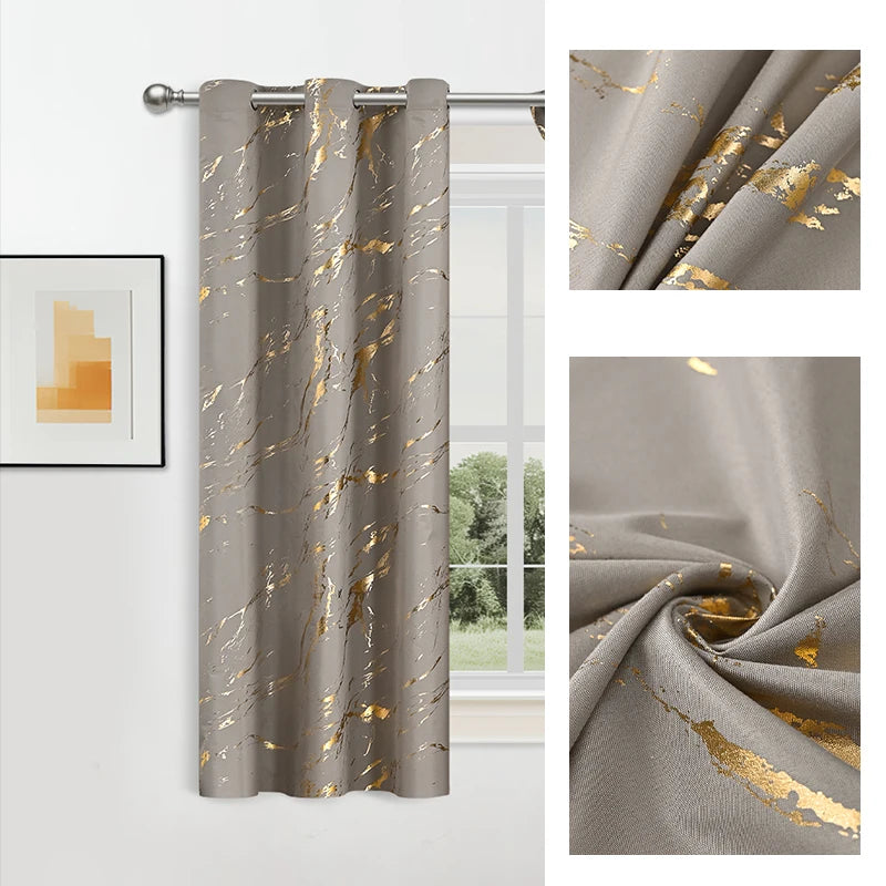 1pc/2pcs Wave and Marble 100% Blackout Curtains, Hot Stamping and Silver Curtains.