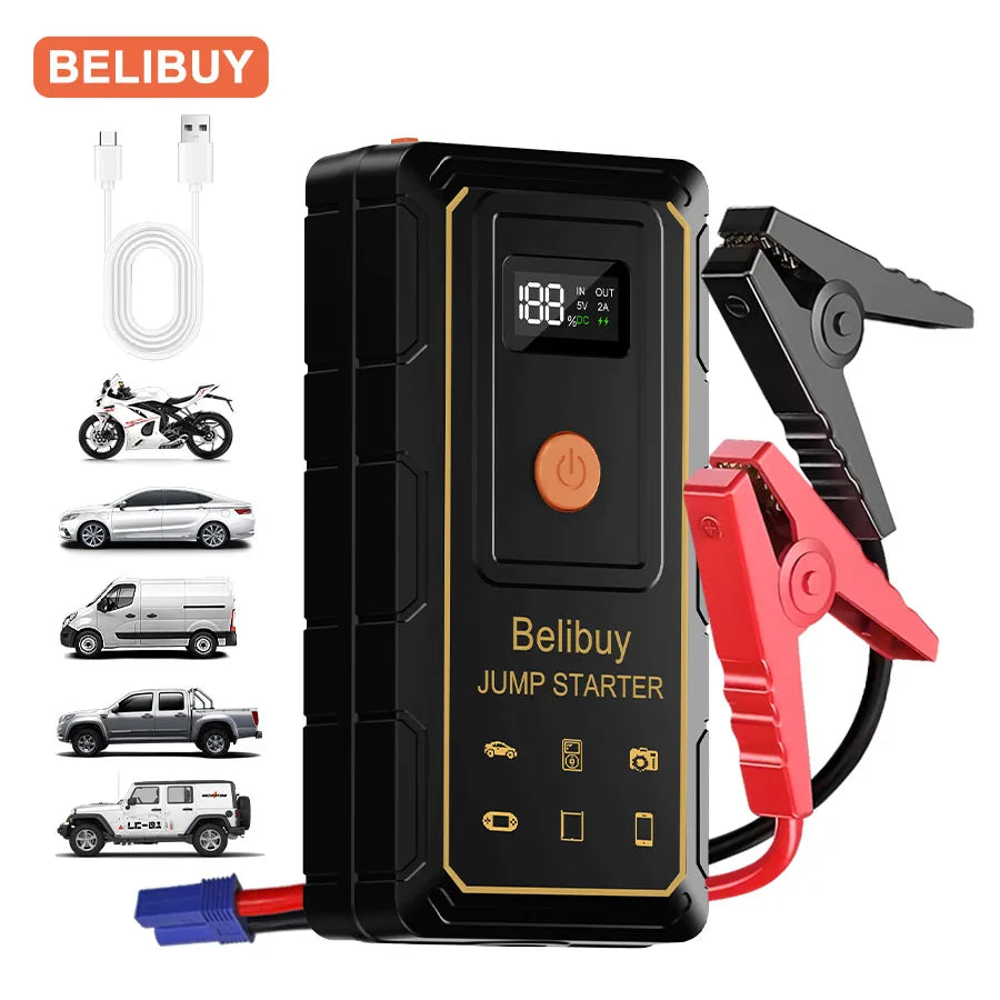 2000A Car Jump Starter, Emergency LED Light for All Diesel/Gasoline Cars 12V with Digital Display.