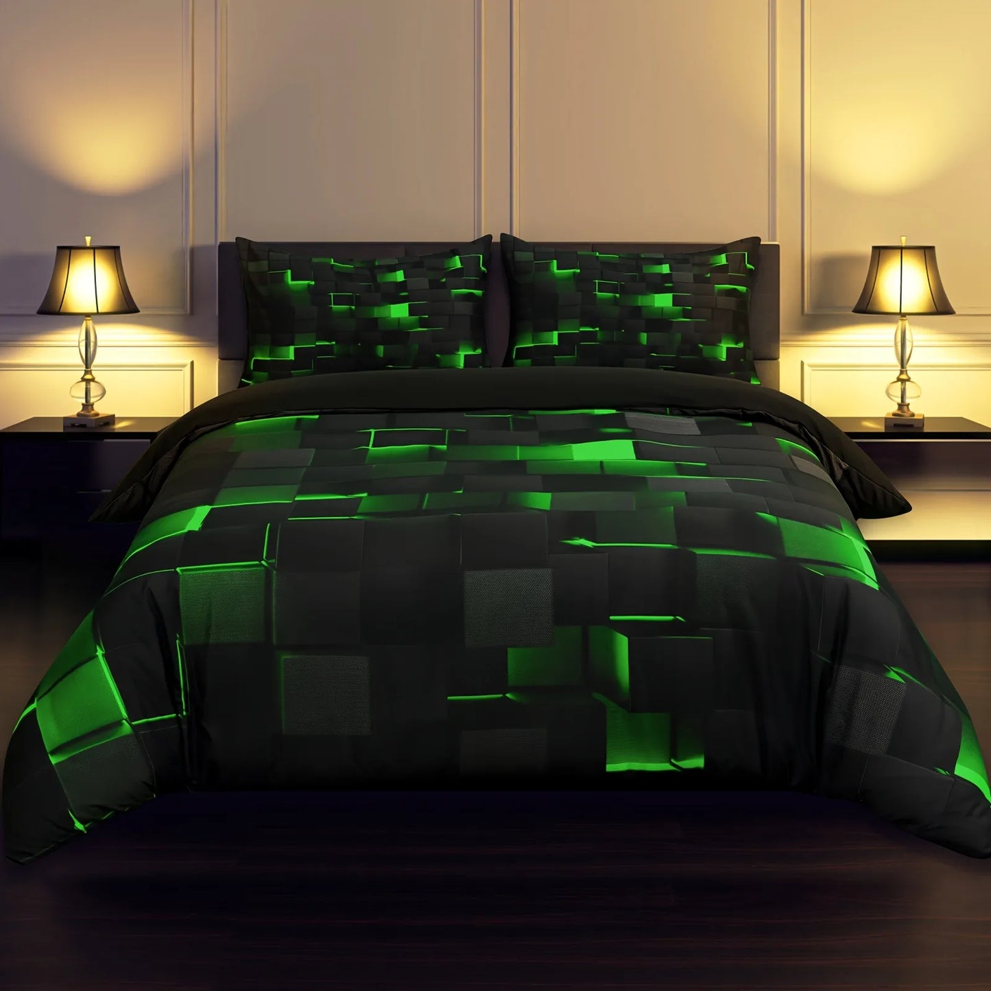 Blue and Black Bedding Duvet Cover Set, Geometric Set for Kids Comforter Cover Set