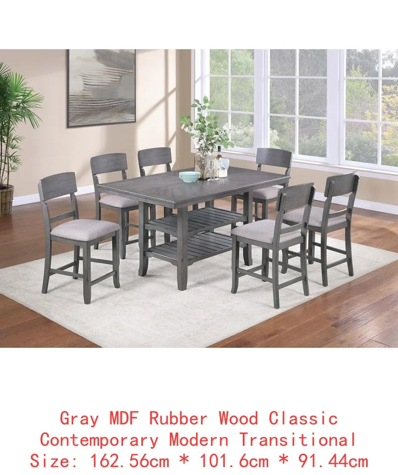 Classic 7-Piece Counter Height Dining Set, with Antique White and Gray Table, Lazy Susan, Built-in Leaf, and 6 High Chairs.