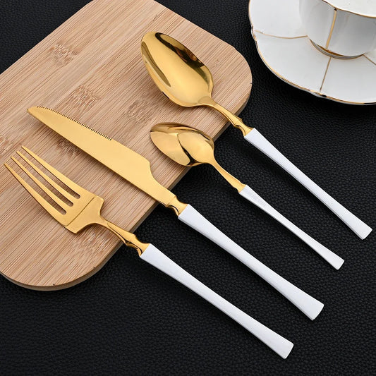 16Pcs Dinnerware Set, Stainless Steel, Western Black, Set Spoon ,Fork, Knife Tableware.