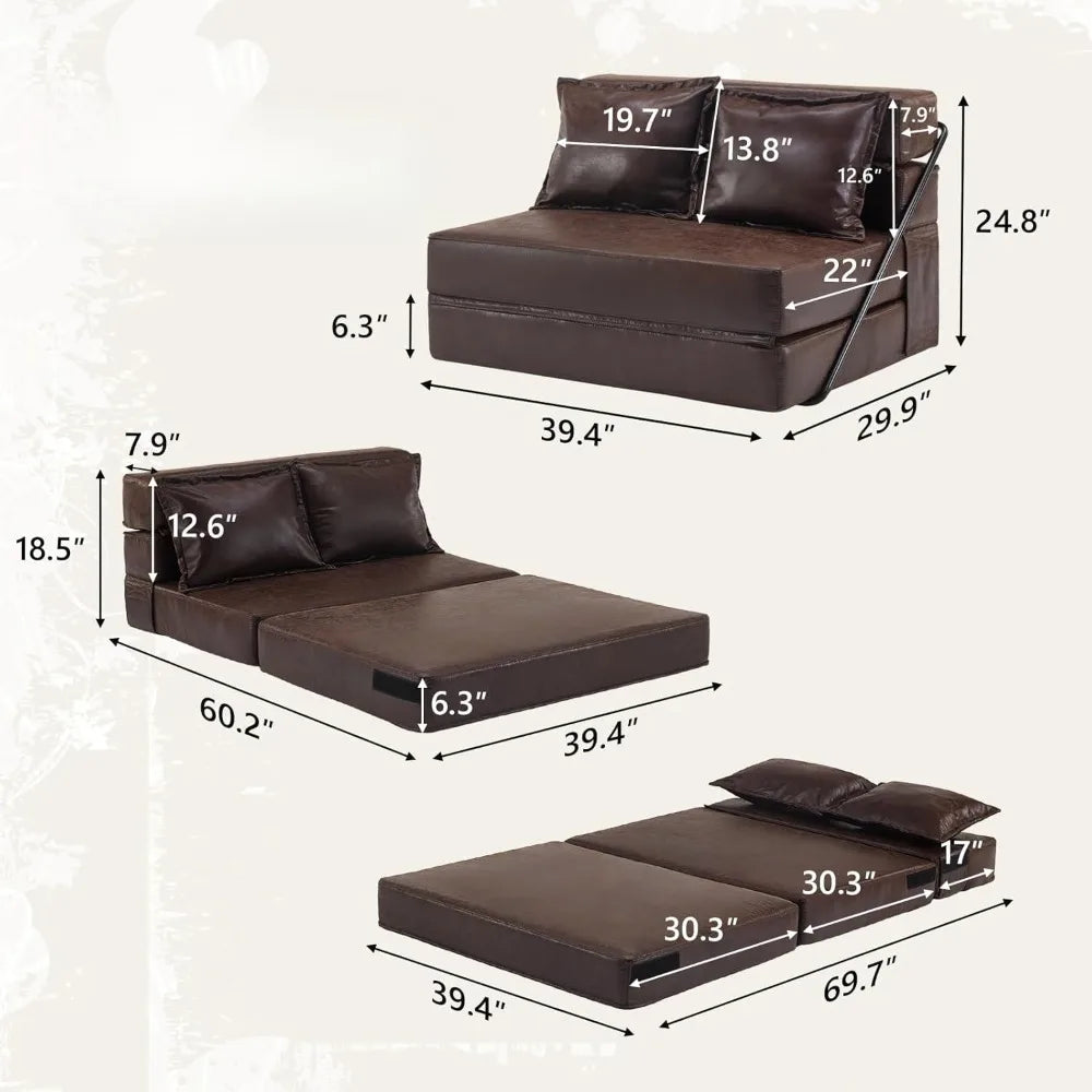 Futon Sofa Bed, 5-in-1 Convertible Sleeper Sofa, Chair, RV Furniture, for Small Spaces.