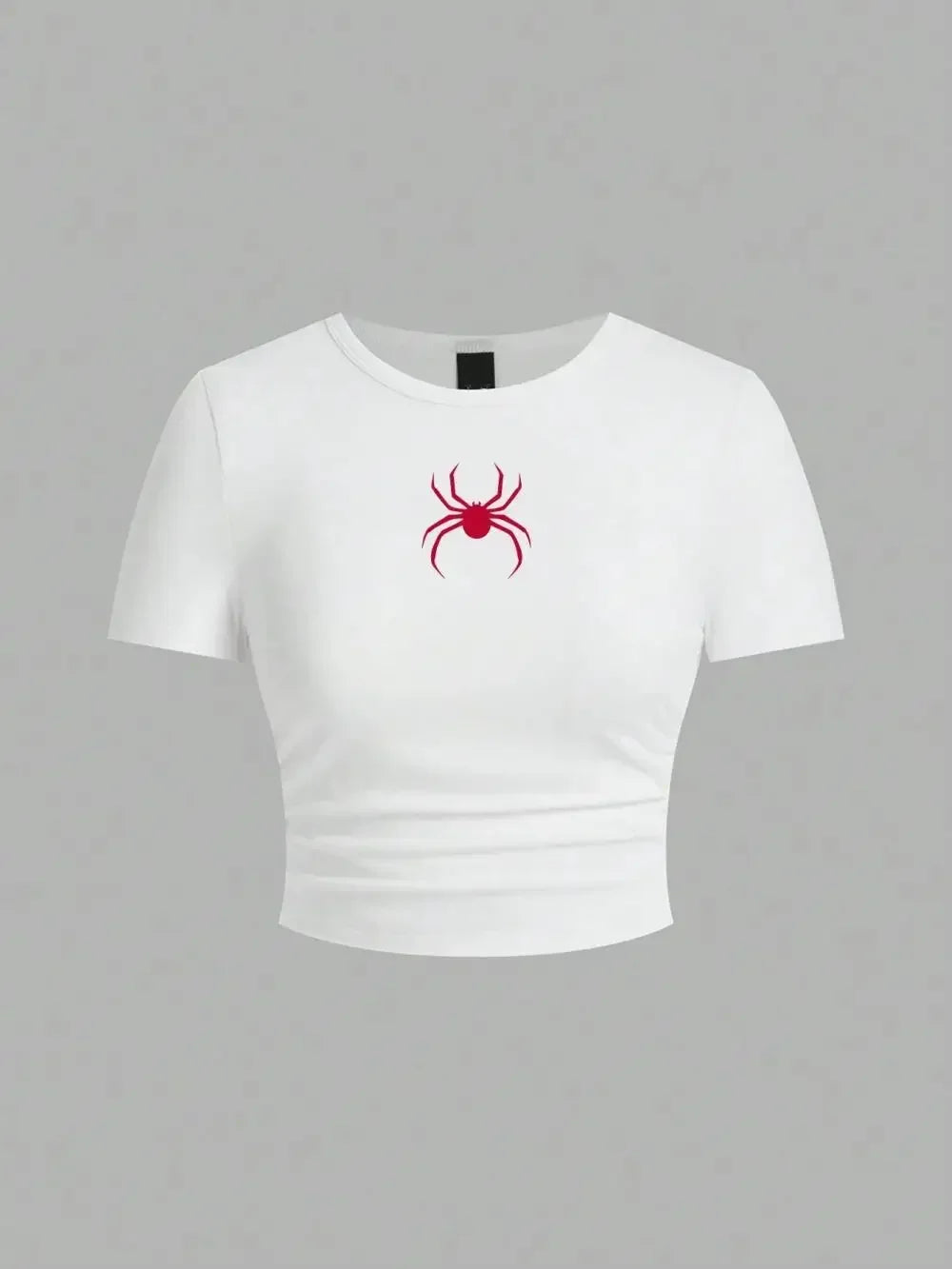 Simple Red Spider Printing Crop Tops Summer Women's ,Slim-fit T-Shirt Female Clothes.