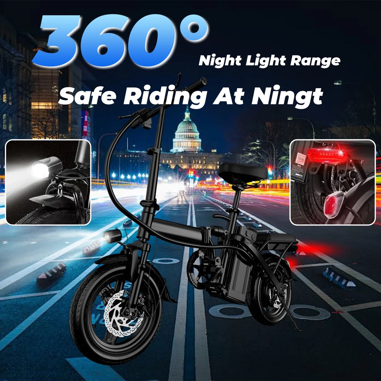 500W Adult Electric Bike, 20 MPH, 48V 10.4Ah Removable Battery.14 Inch Folding Electric Bike, Multi-Shock Absorption.