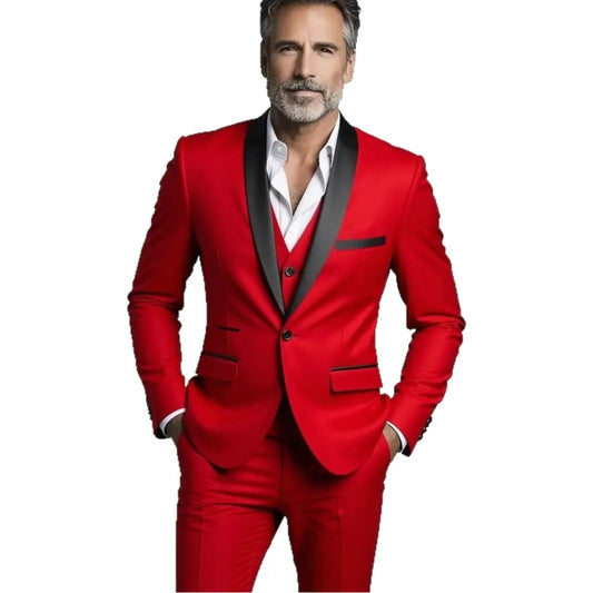 Conjunto de tres piezas para hombre, tallas grandes, de blazer, pantalón y chaleco, en blanco y negro.