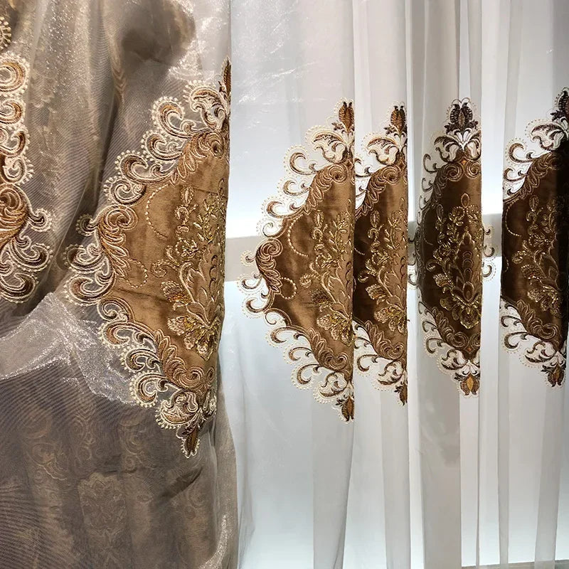 Curtains for Living Room, Dining, Bedroom, High Window Luxury Print Velvet Carved Gold