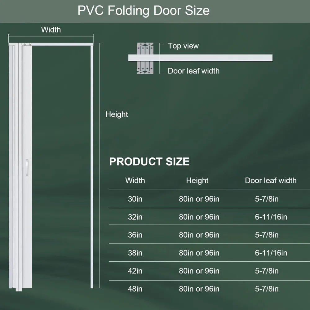 32x80in PVC Accordion Folding Door, Sliding Closet Door with Hardware, White.