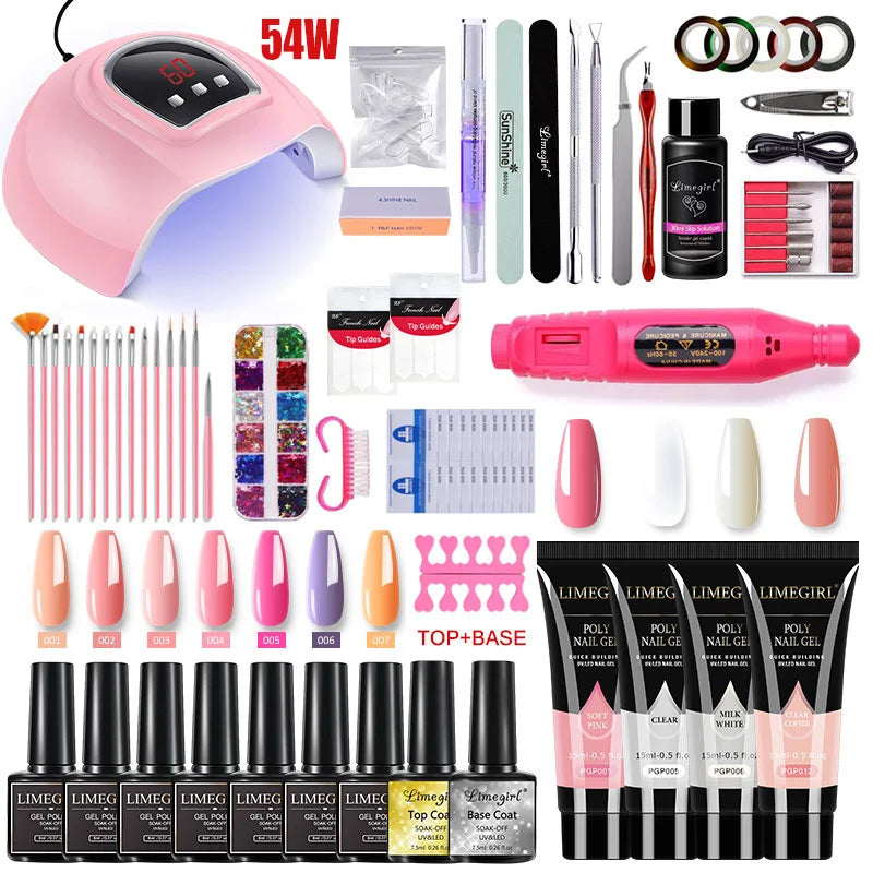 Nail Extension Kit Acrylic Gel Polish Nail UV LED Nail Lamp, Manicure Kit, Base Coat, Top Coat.
