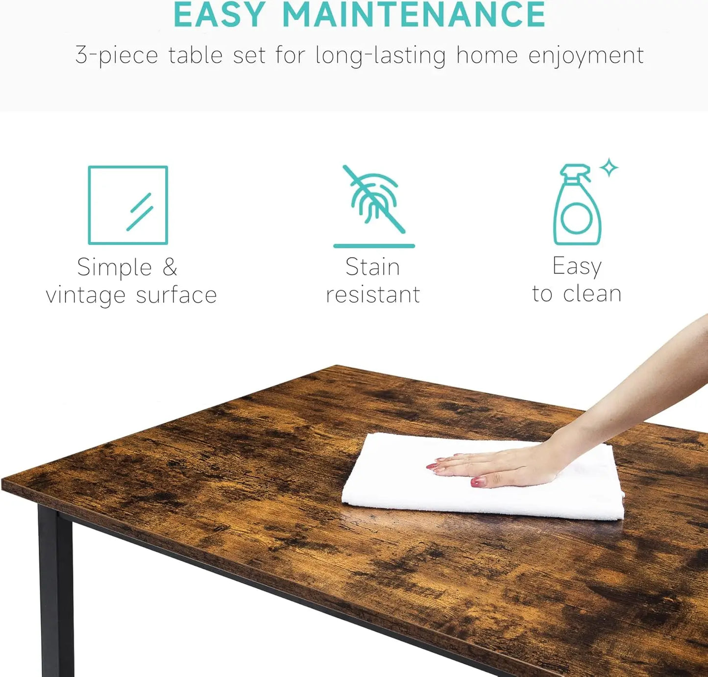 Brown Dining Table Set for 4 Upholstered Benches, 3pcs/set