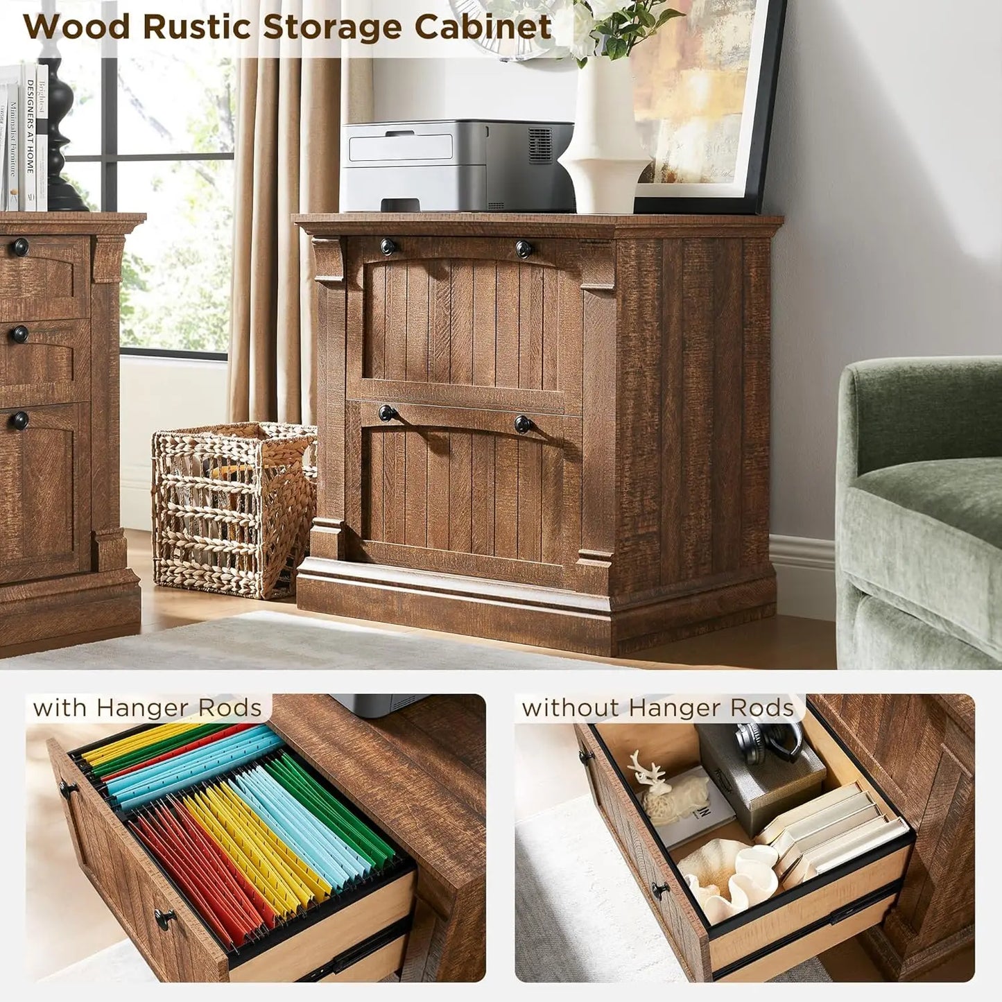 Rustic Brown 2-Drawer Lateral File Cabinet for Home Office