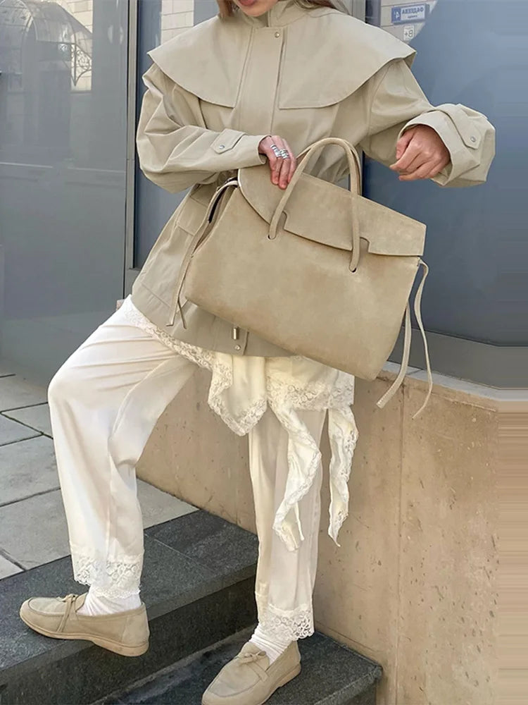 Women's Khaki Drawstring Utility Style Jacket