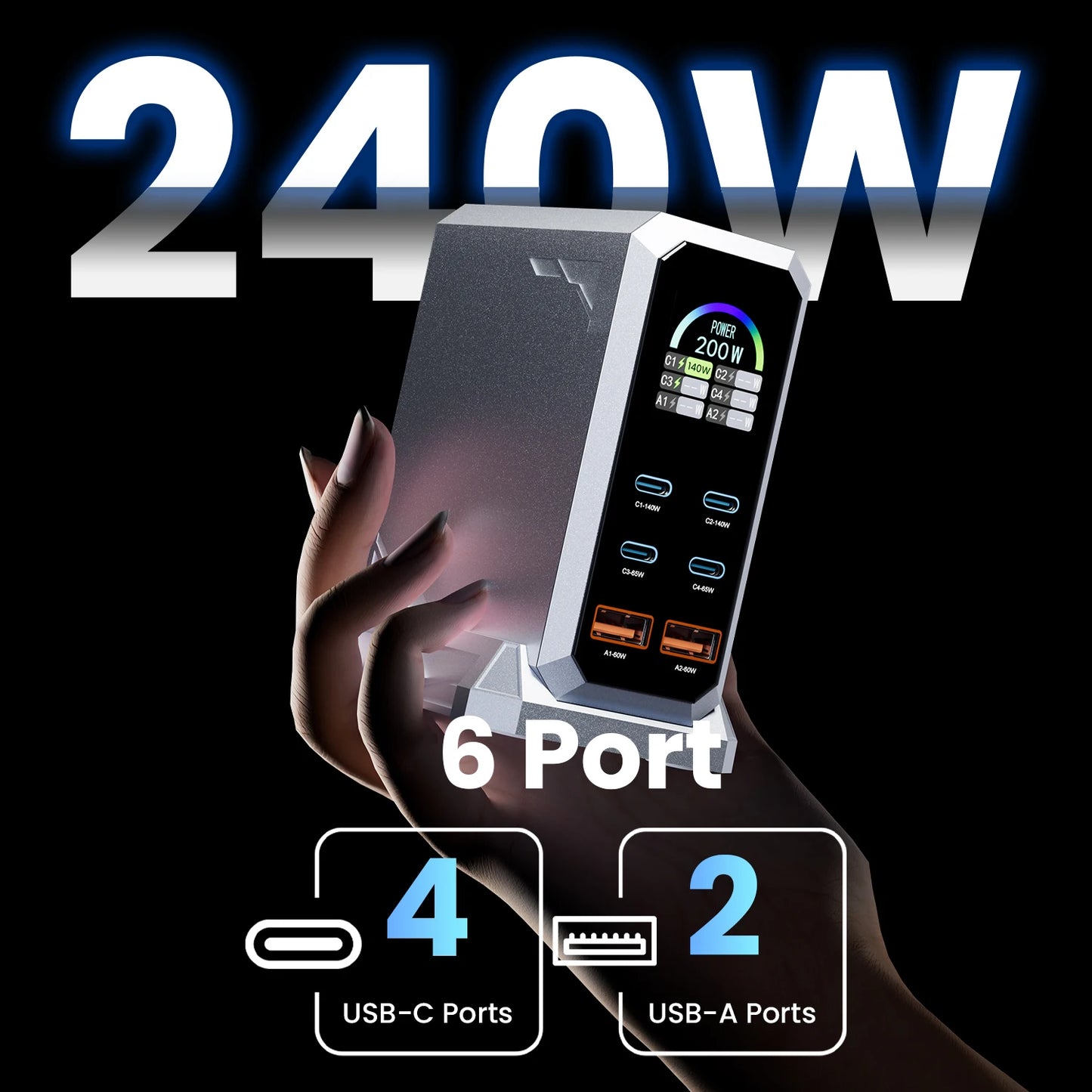 240W Digital Charger PD3.1 140W USB Type C 6 Ports