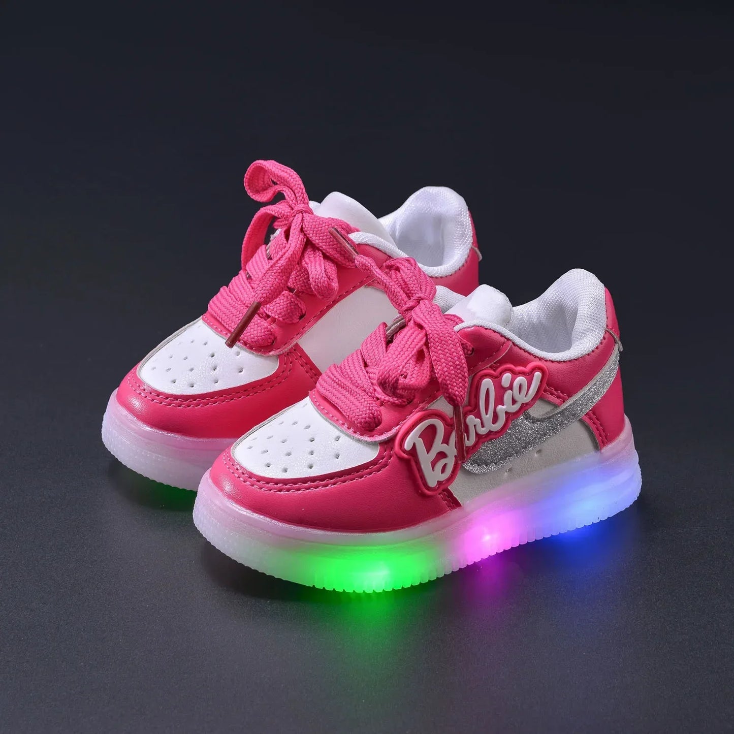 Barbie Shoes Kids Cute LED Shoes Tennis Shoes, Girls Luminous Sport Shoes, Baby Casual Sneakers Lighted Shoes Size 21-30.