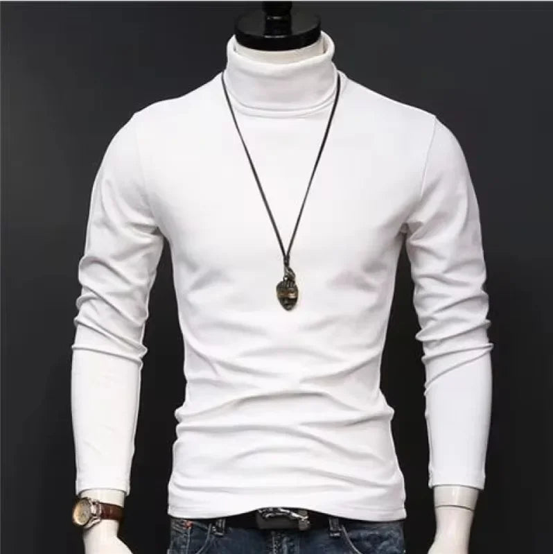 Men Turtleneck T-Shirts Casual High Collar Long Sleeve Plus Size Tees.