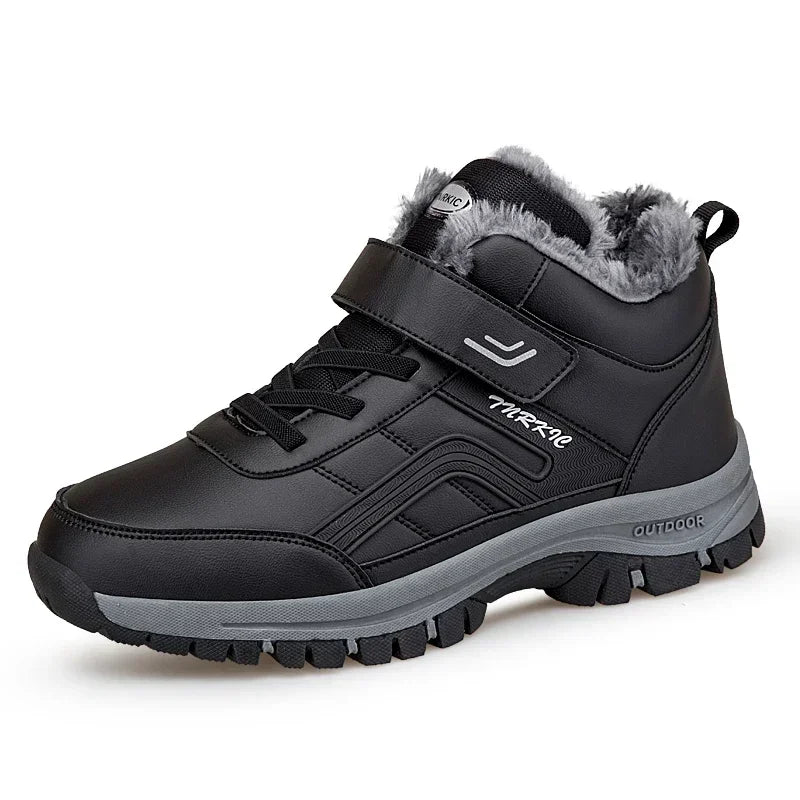 Winter Boots for Men New Waterproof PU Leather. plush Non-slip High-top Casual Shoes