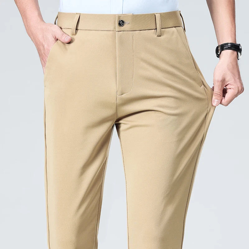 Summer Autumn Thin Trousers, Men Formal Dress Suit Pants, Quality Business Casual Pants, Black, Wine, Red Long Pants.