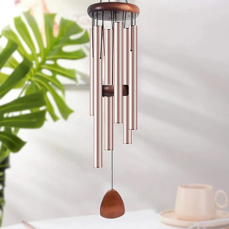 Classic 26 Inch Aluminum Pipe Wind Chimes With Wooden Hanging Tag.