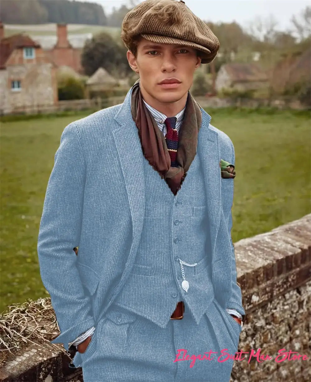 Men 3 Piece Suit (Jacket+Pants+Vest) wool blend suit set, Big size outdoor sports, casual 3 piece Suit.