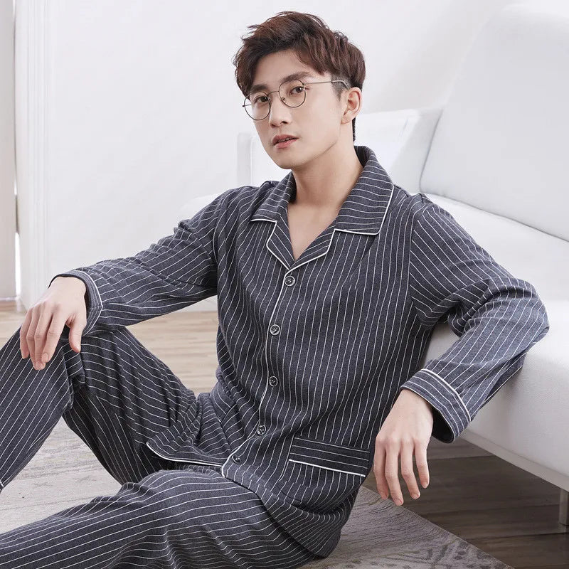 Pajamas Men's Long-Sleeved Spring and Autumn Men's Two-Piece Suit