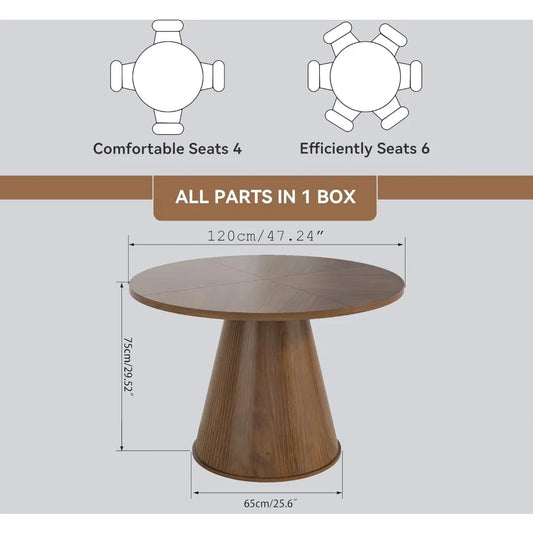 Round Fluted Dining Table for 4, 47 Inch Table for Kitchen