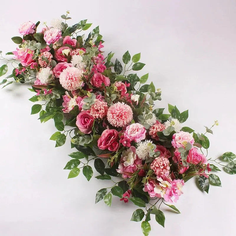 100cm Luxury White Rose Artificial Flower Row Wedding Table Centerpiece Flowers.