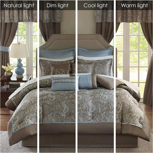 Bristol Collection 24-Piece Bedding Set, with Faux Silk Comforter and Paisley Jacquard Design Curtains.