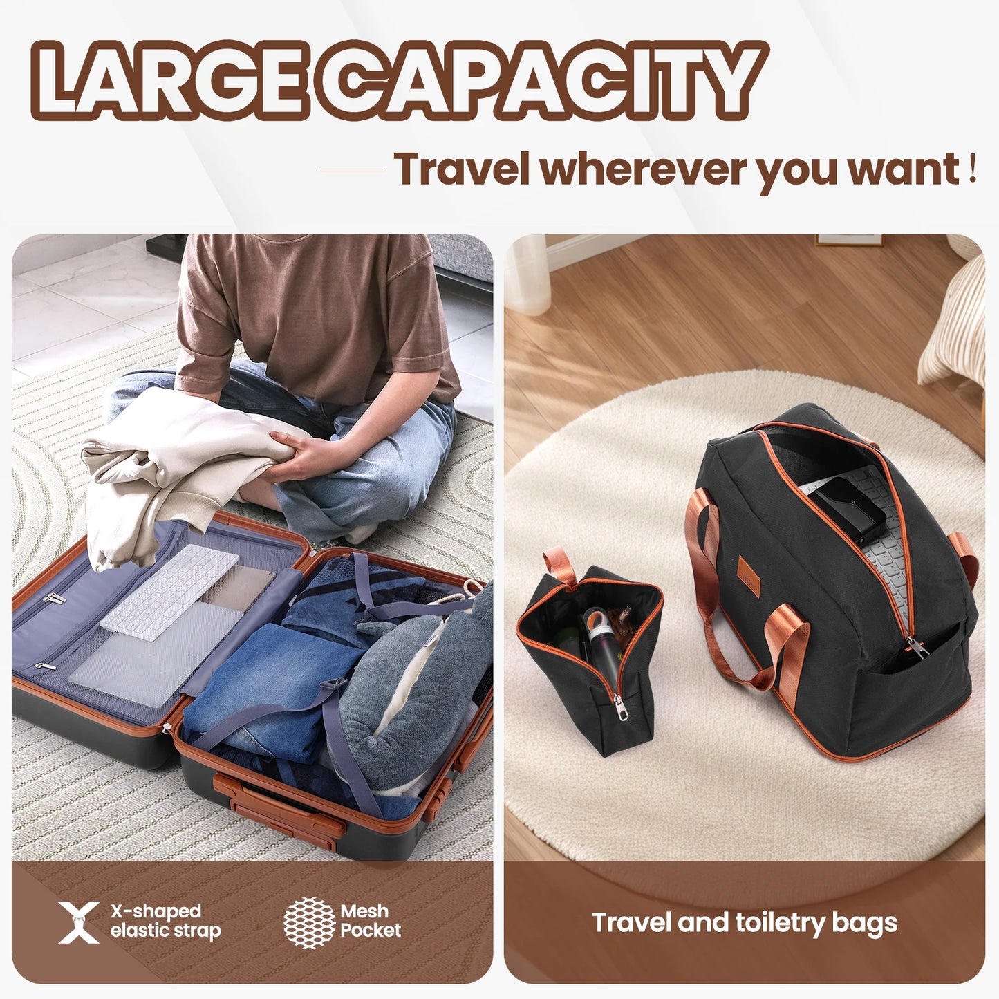 Luggage Sets 3/5 Piece Durable Suitcase, Dual-Spinner Wheel TSA Lock, Carry on Luggage.