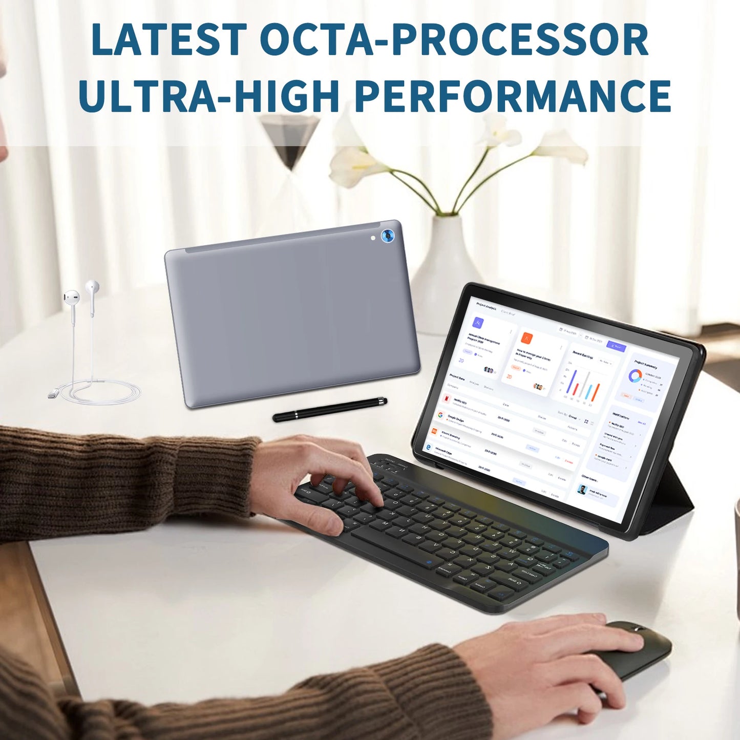 10 Inch Tablet Android 14 16GB RAM 128GB ROM 1TB Expand Octa-Core Wide vine L1 With Stylus Keyboard Mouse for Work.