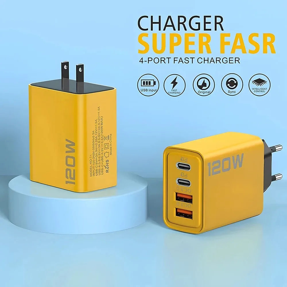 Total 120W Fast Charger USB Type C Cable, Fast Charging Phone Power Adapter For iPhone, Xiaomi ,Samsung.