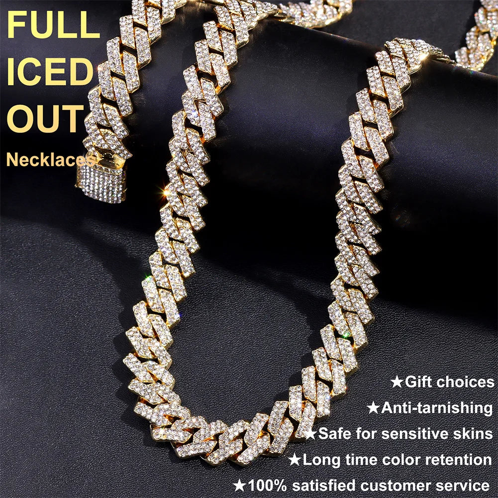 20-Inch Double-Drain Cuban Chain Unisex, Ice-Frozen Edition Sparkling Diamond Shaped Necklace Jewelry.