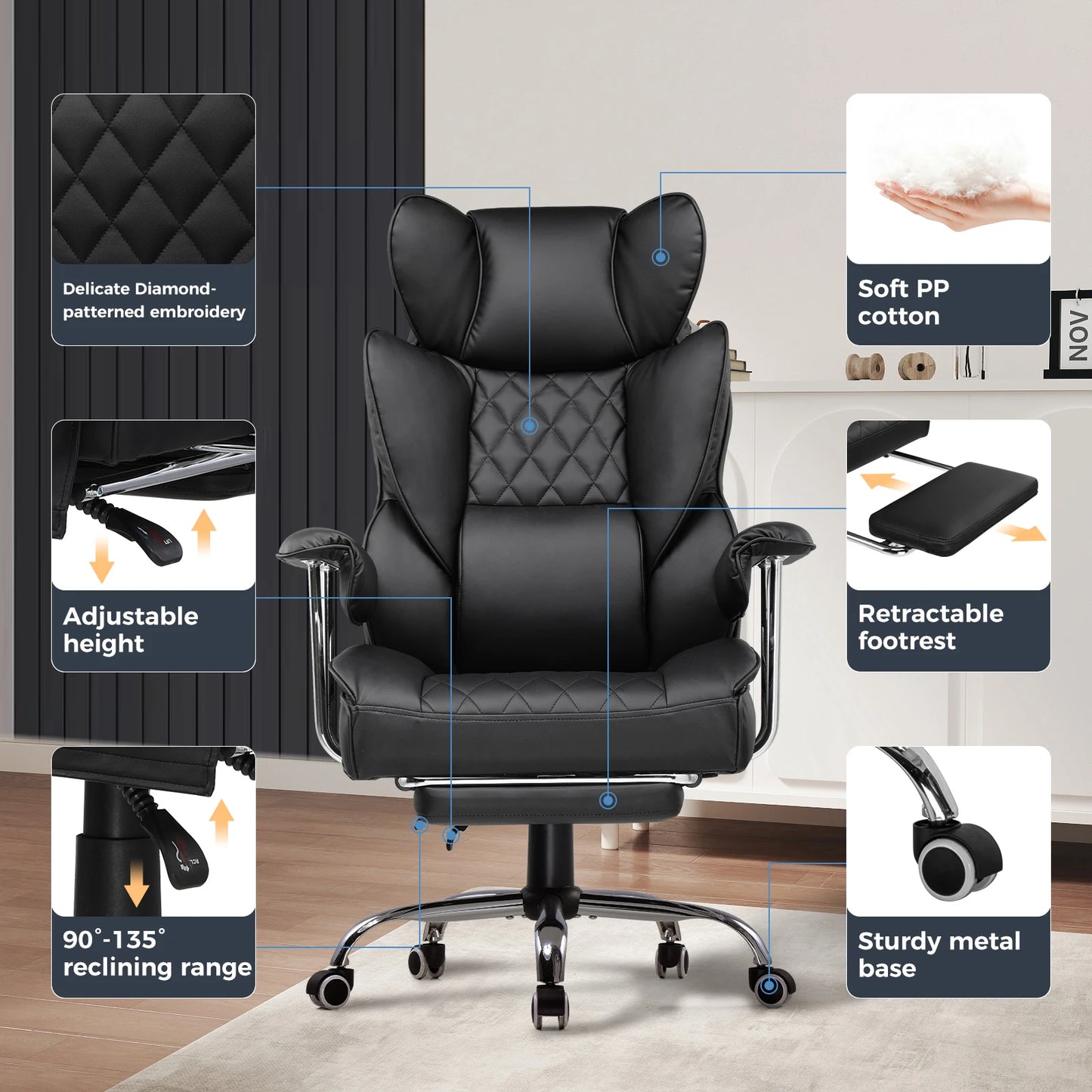 Big and Tall Gaming Chair with Pocket Spring, Lumbar Support Footrest