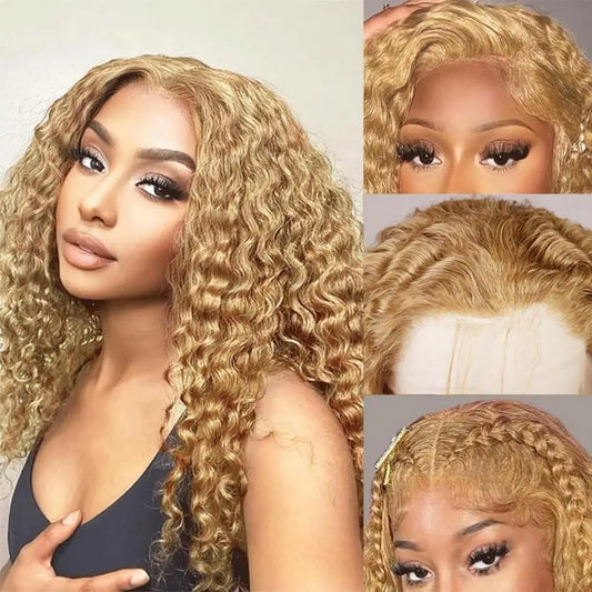 Curly Hair Honey Blonde Wig Human Hair  Brazilian Wigs