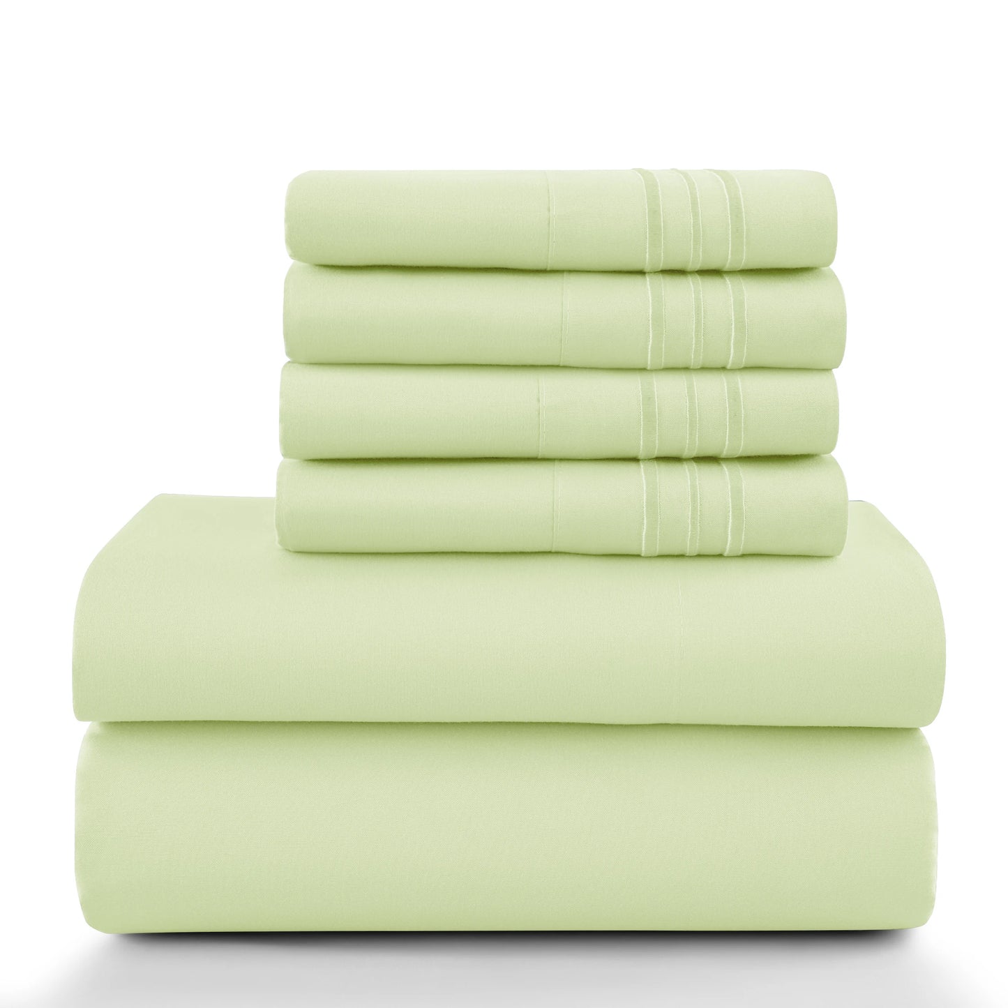 Lux Décor 6Pc Solid Sheet Set – Brushed Microfiber, 16" Deep Pockets, with Embroidered & Plain Pillowcases.