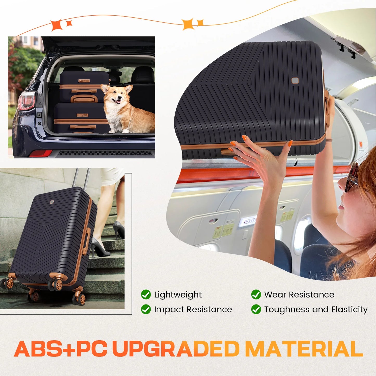 4/6 Piece Luggage Set, with Spinner Wheels & TSA Lock, Carry on Luggage Hard shell.