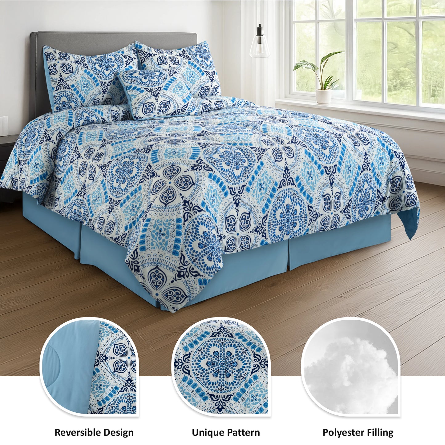 Lux Décor 5-Piece Reversible Comforter Set – Printed All-in-One, Bed-in-a-Bag.
