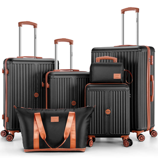 6 Piece Luggage Set With Spinner Wheels, Carry On Suitcase Set Duffel &Toiletry Bag With TSA Lock.