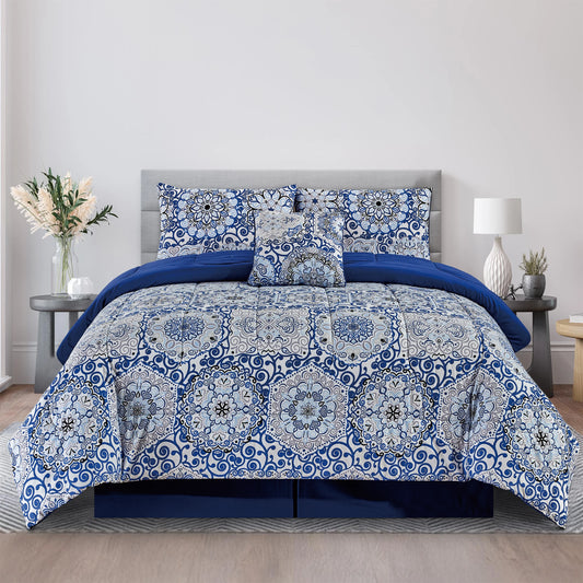 Lux Décor 5-Piece Reversible Comforter Set – Printed All-in-One, Bed-in-a-Bag.