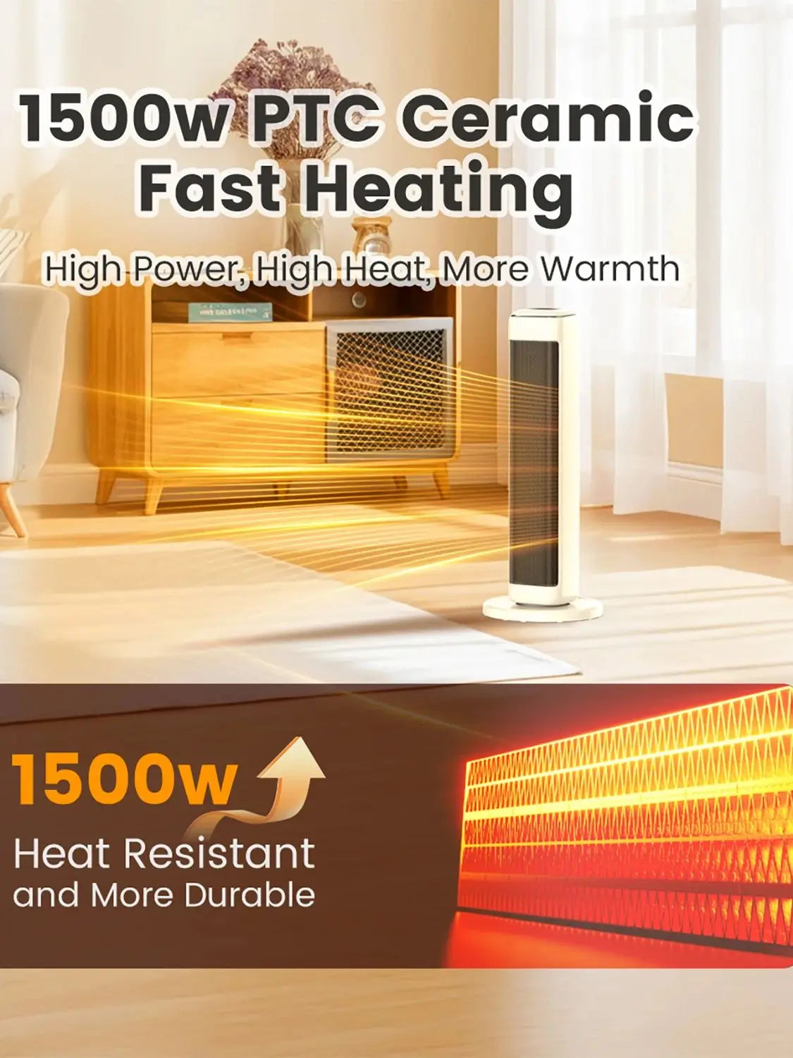 25" Space Heater for Indoor Use, Electric Heater with Thermostat.