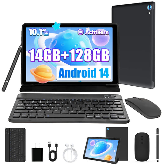 10 Inch Tablet Android 14 16GB RAM 128GB ROM 1TB Expand Octa-Core Wide vine L1 With Stylus Keyboard Mouse for Work.