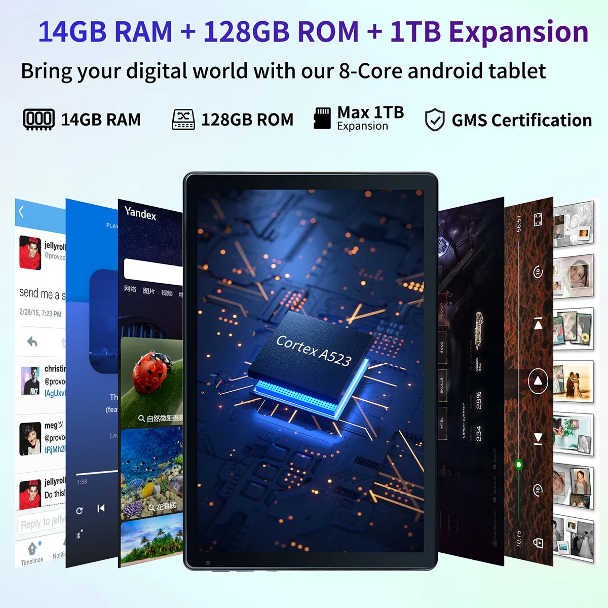 10 Inch Tablet Android 14 16GB RAM 128GB ROM 1TB Expand Octa-Core Wide vine L1 With Stylus Keyboard Mouse for Work.