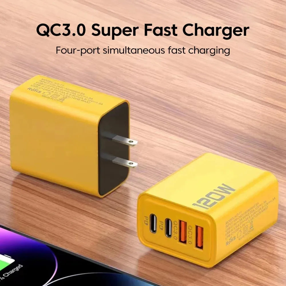 Total 120W Fast Charger USB Type C Cable, Fast Charging Phone Power Adapter For iPhone, Xiaomi ,Samsung.