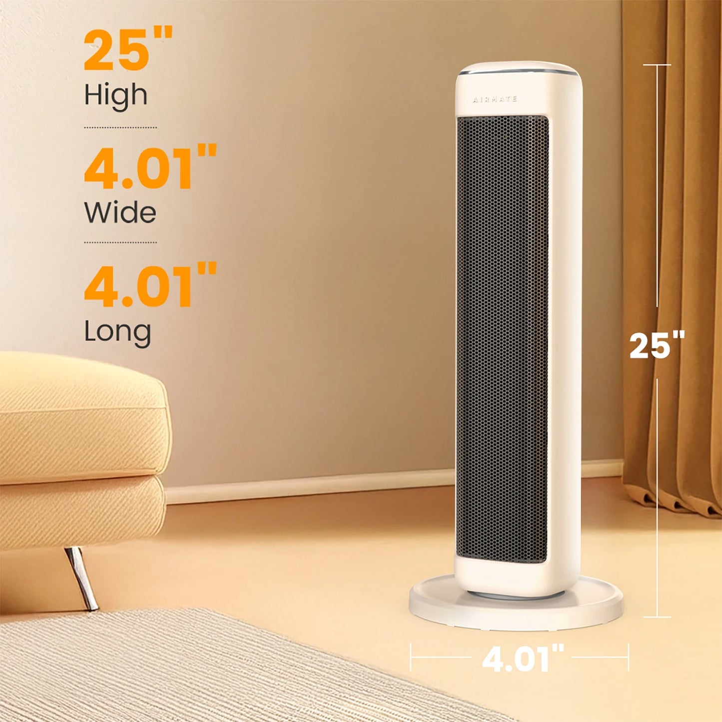 25" Space Heater for Indoor Use, Electric Heater with Thermostat.