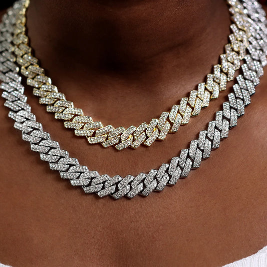 Chaîne cubaine double-drain 20 pouces unisexe, édition Ice-Frozen, collier scintillant en forme de diamant.