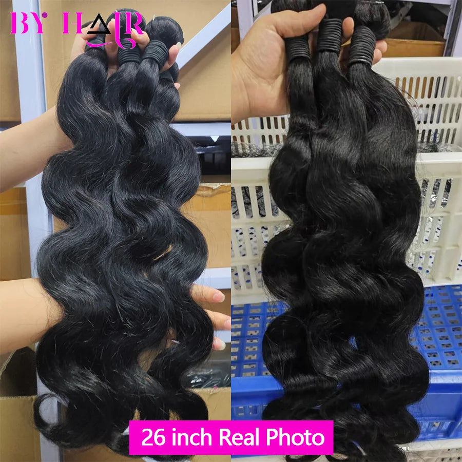 26 Inch Body Wave Bundles With Closure Brazilian Hair Weave ,3/4 Bundles With Closure Natural Human Hair Bundles With 2X6 Closure