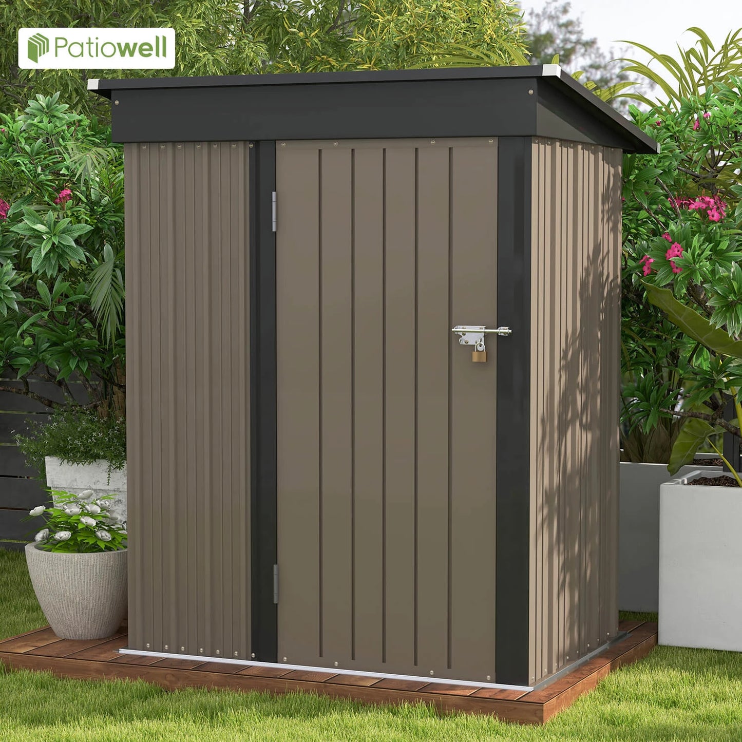 Patio well 5x3 FT Outdoor Storage Shed, Tool Shed with Sloping Roof and Lockable Door.